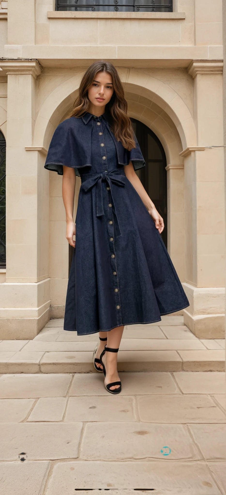Cape denim dress