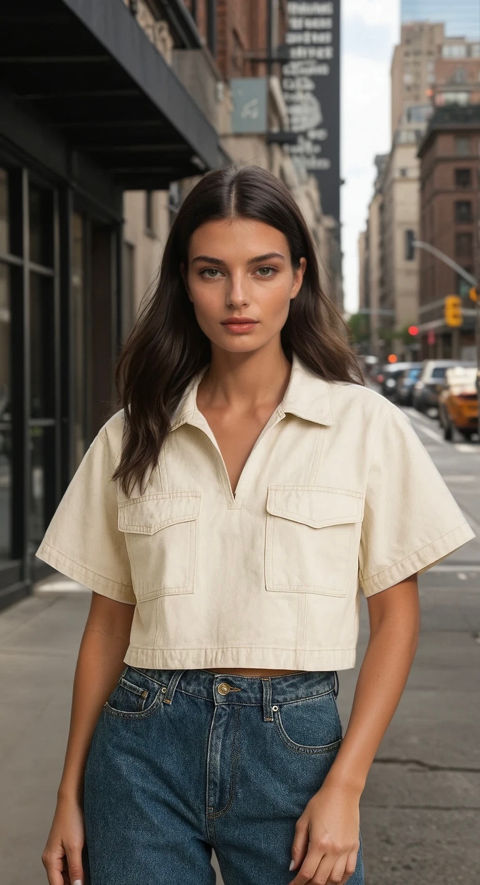 Denim crop top in cream