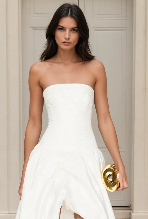 Imani ruched ivory maxi dress