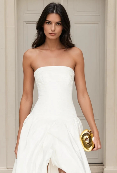 Imani ruched ivory maxi dress