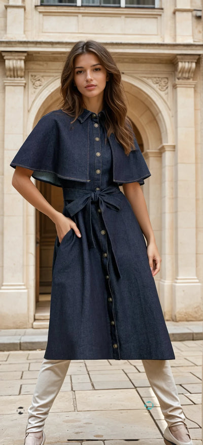 Cape denim dress