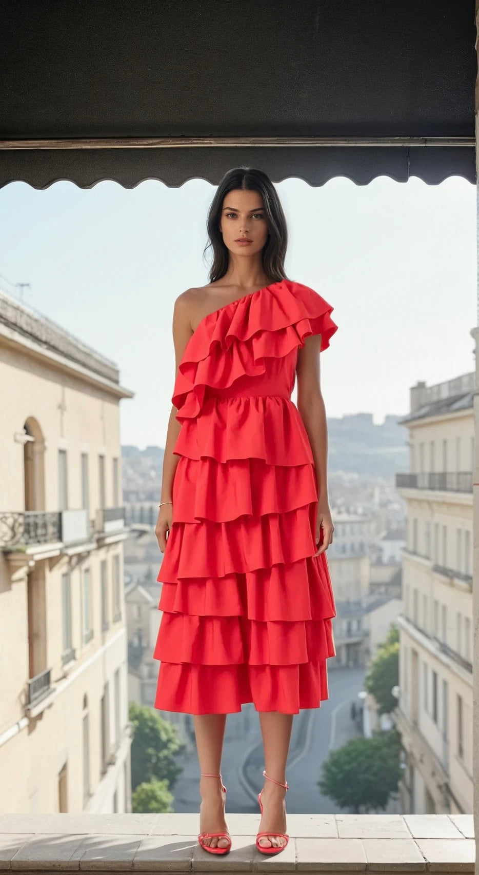 One shoulder tiered dress