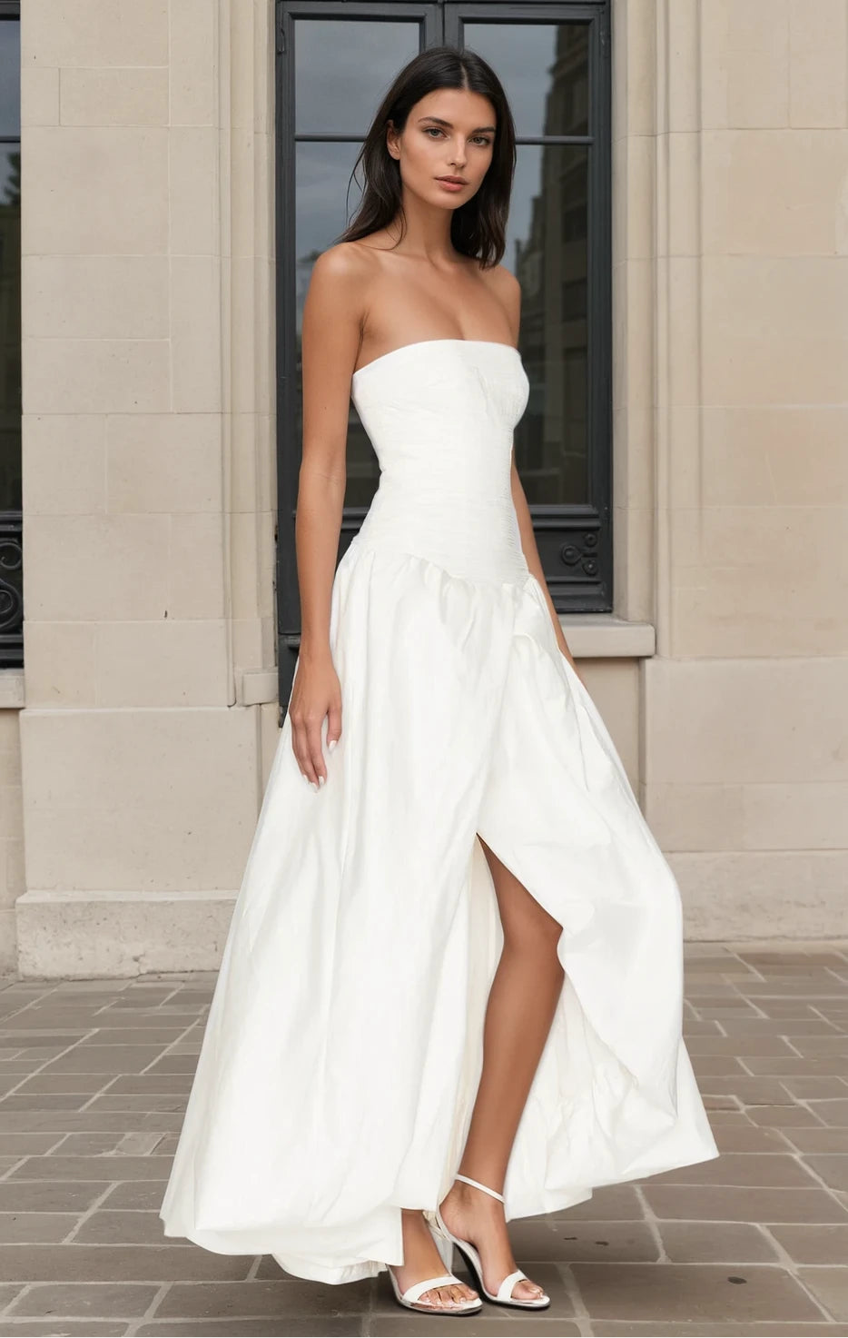 Imani ruched ivory maxi dress