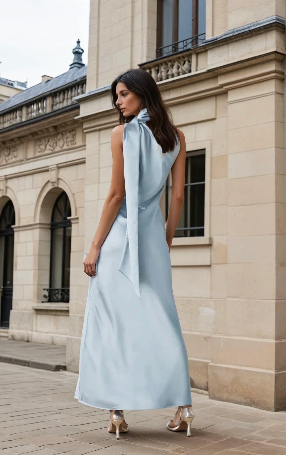 Margot satin maxi dress in steel blue