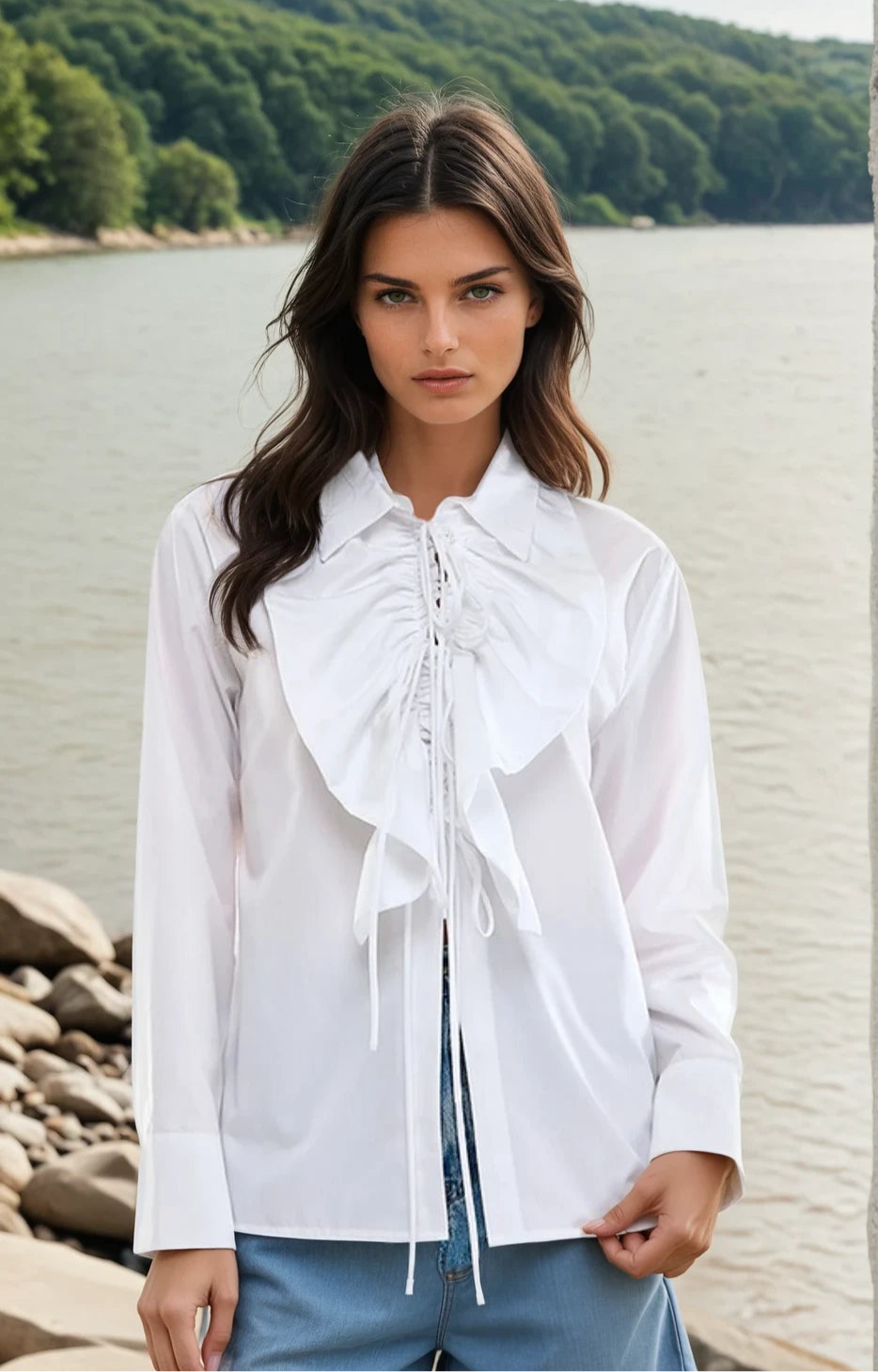 Ruffled tie blouse