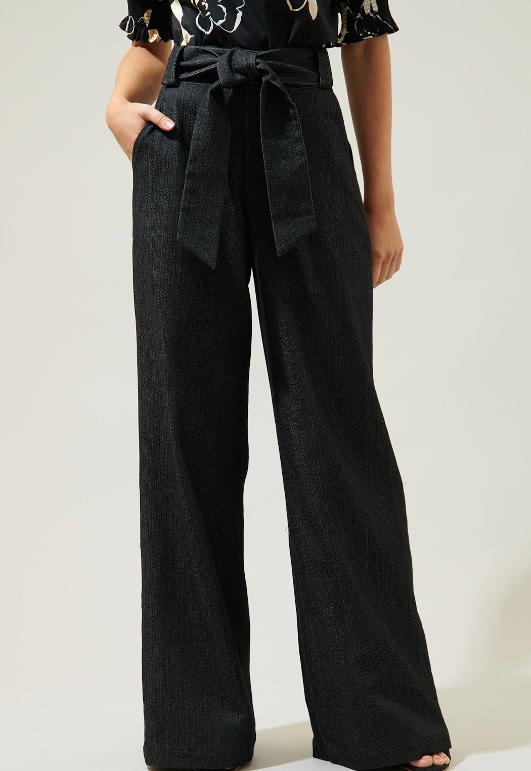 High rise black denim pant