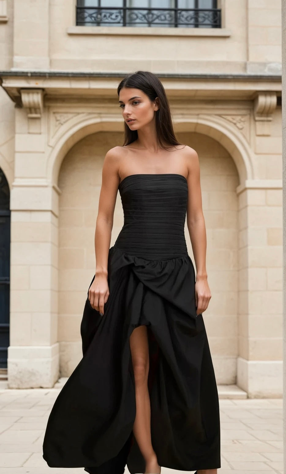Imani ruched black maxi dress
