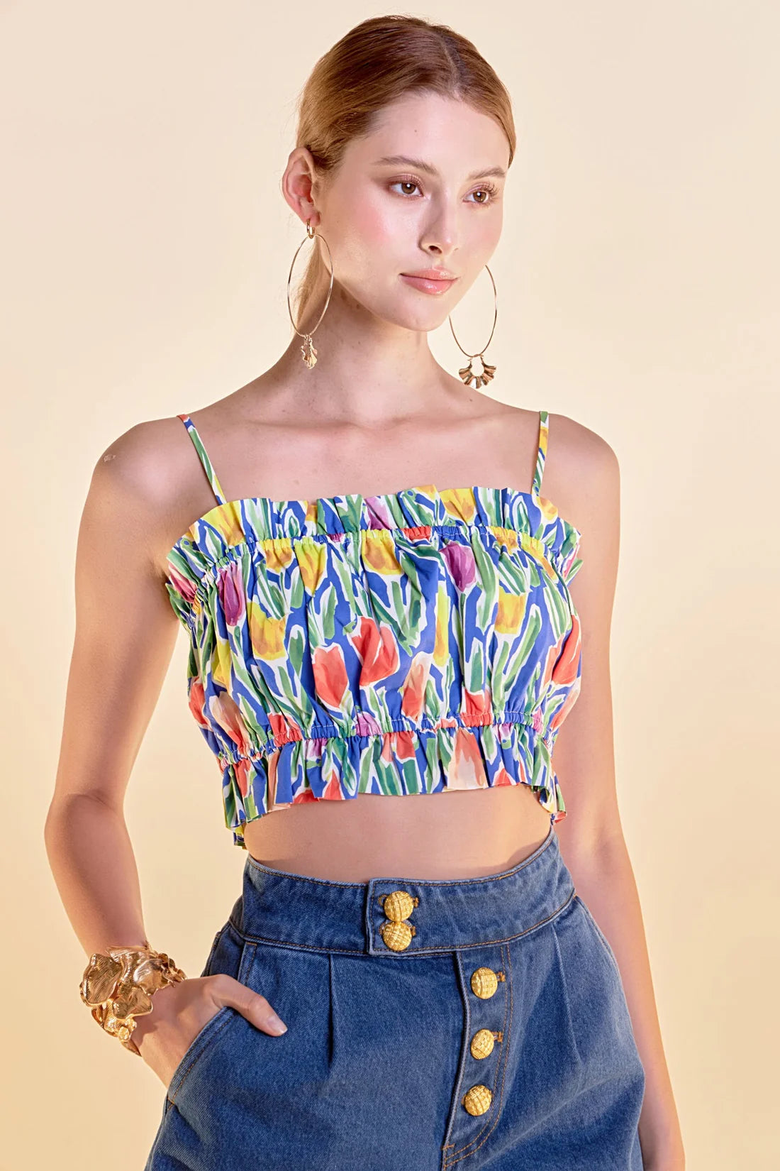 Tulip print ruffle top