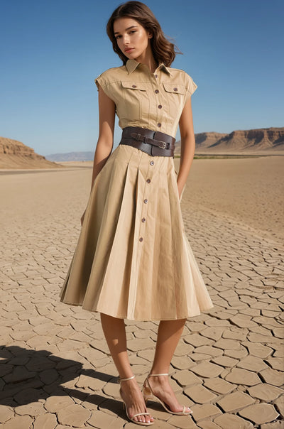 Belted midi safari dress