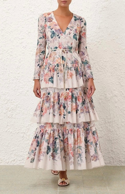 Leah tiered floral midi dress