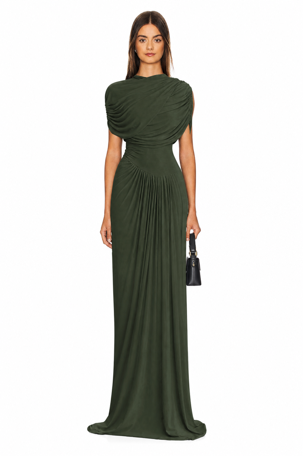 catherine asymmetric pleated maxi dress Catherine asymmetrical pleated maxi dress in green – shopsisterly