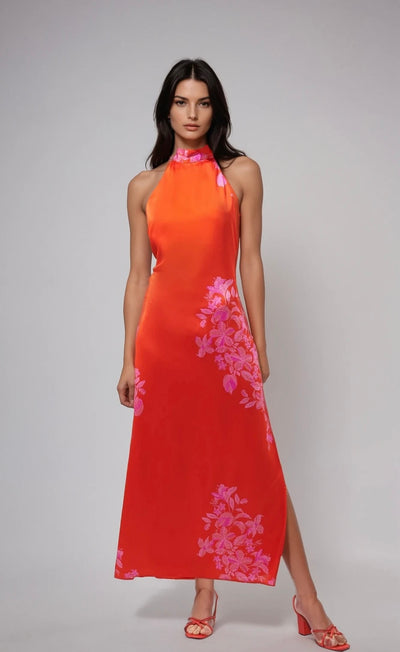 Berlin satin halter maxi dres