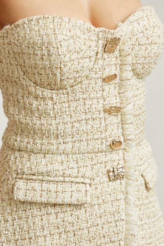 Gold button tweed gown