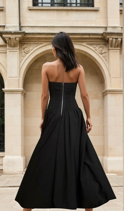 Imani ruched black maxi dress