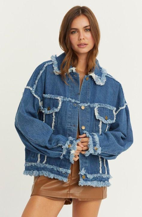 Distressed oversized jean jacket