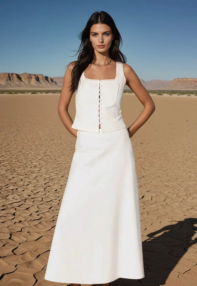 Lace trim linen top and skirt set