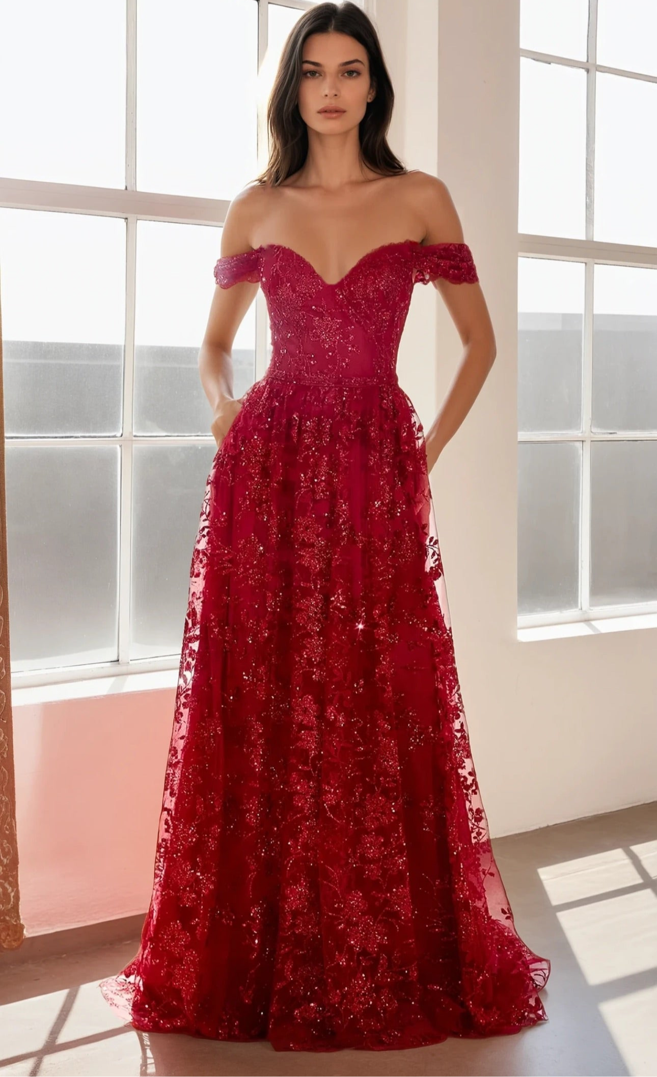 Petal spell a-line gown in burgundy