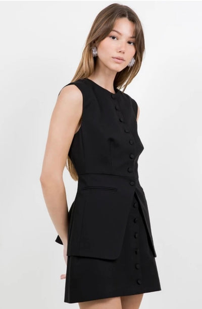 Structured woven skirt set in black