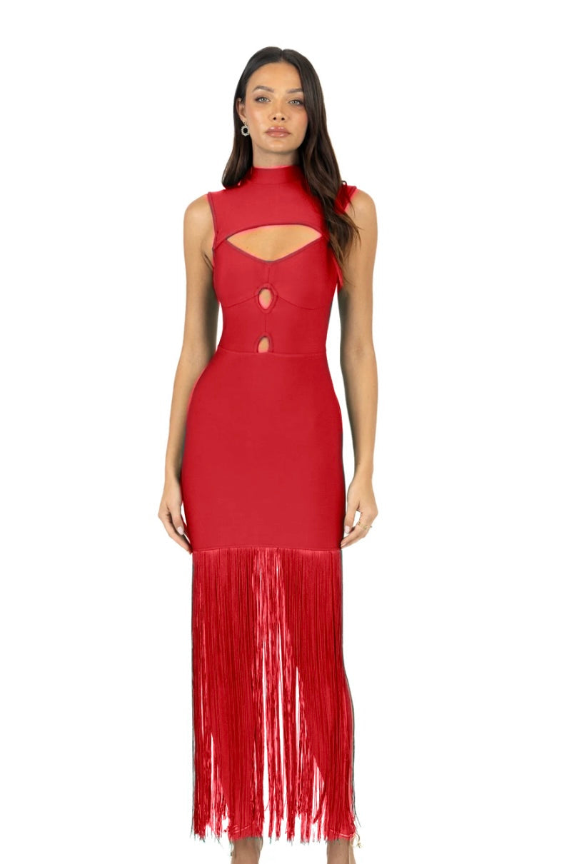 Figure form bandage fringe dress