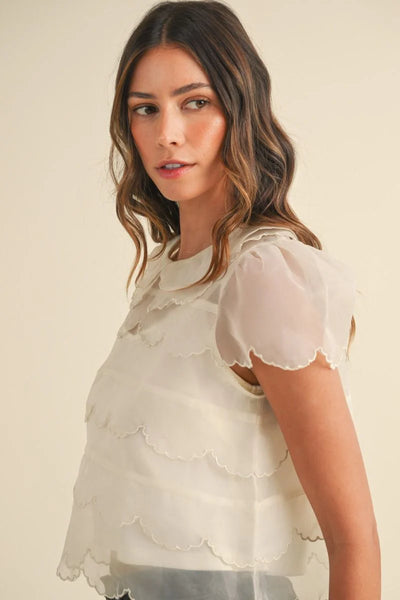 Scalloped cream blouse