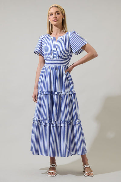 Brandy striped poplin midi dress