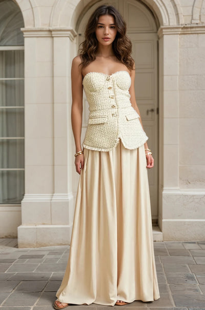 Gold button tweed gown