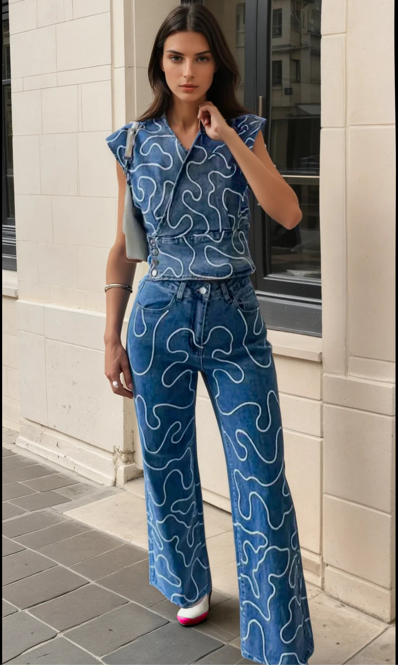 Fergie embroidered denim set