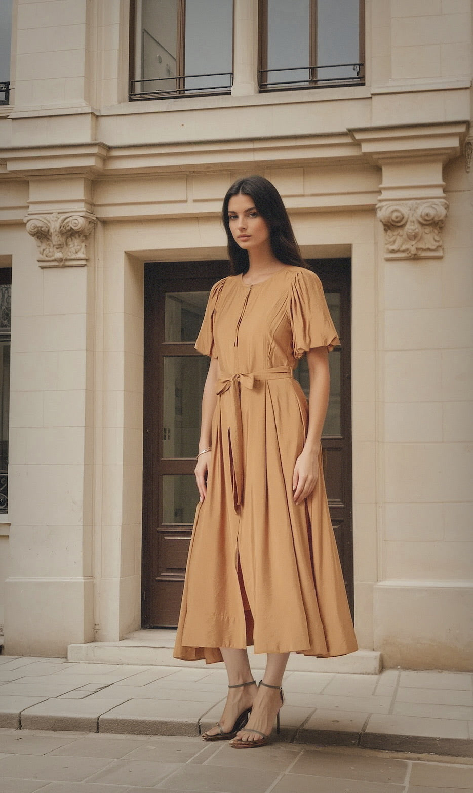 Puff sleeve midi dress