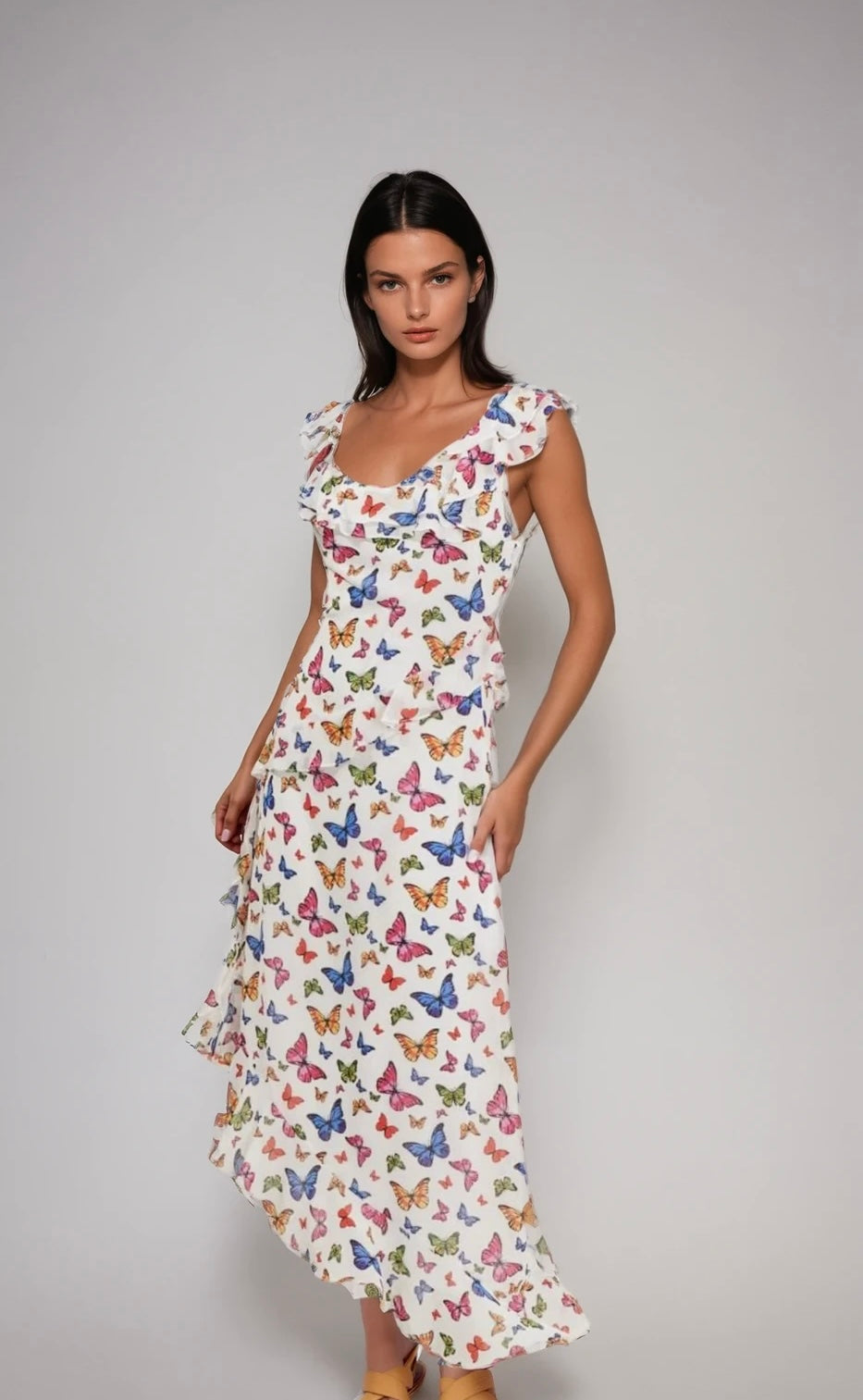 Butterfly asymmetrical midi dress