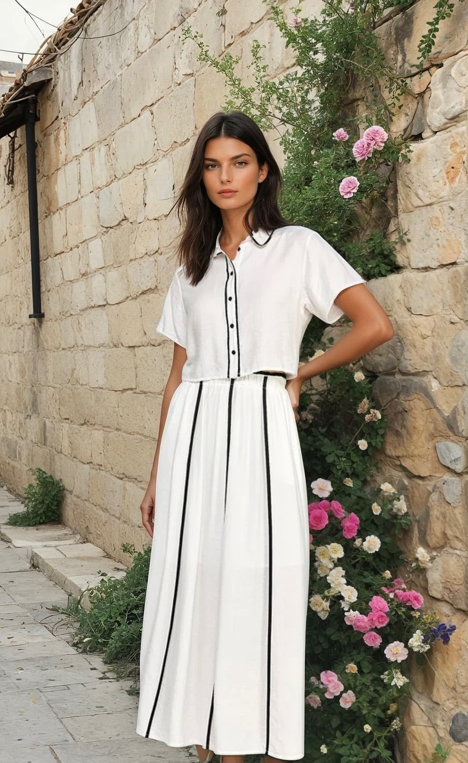 Striped two piece skirt set