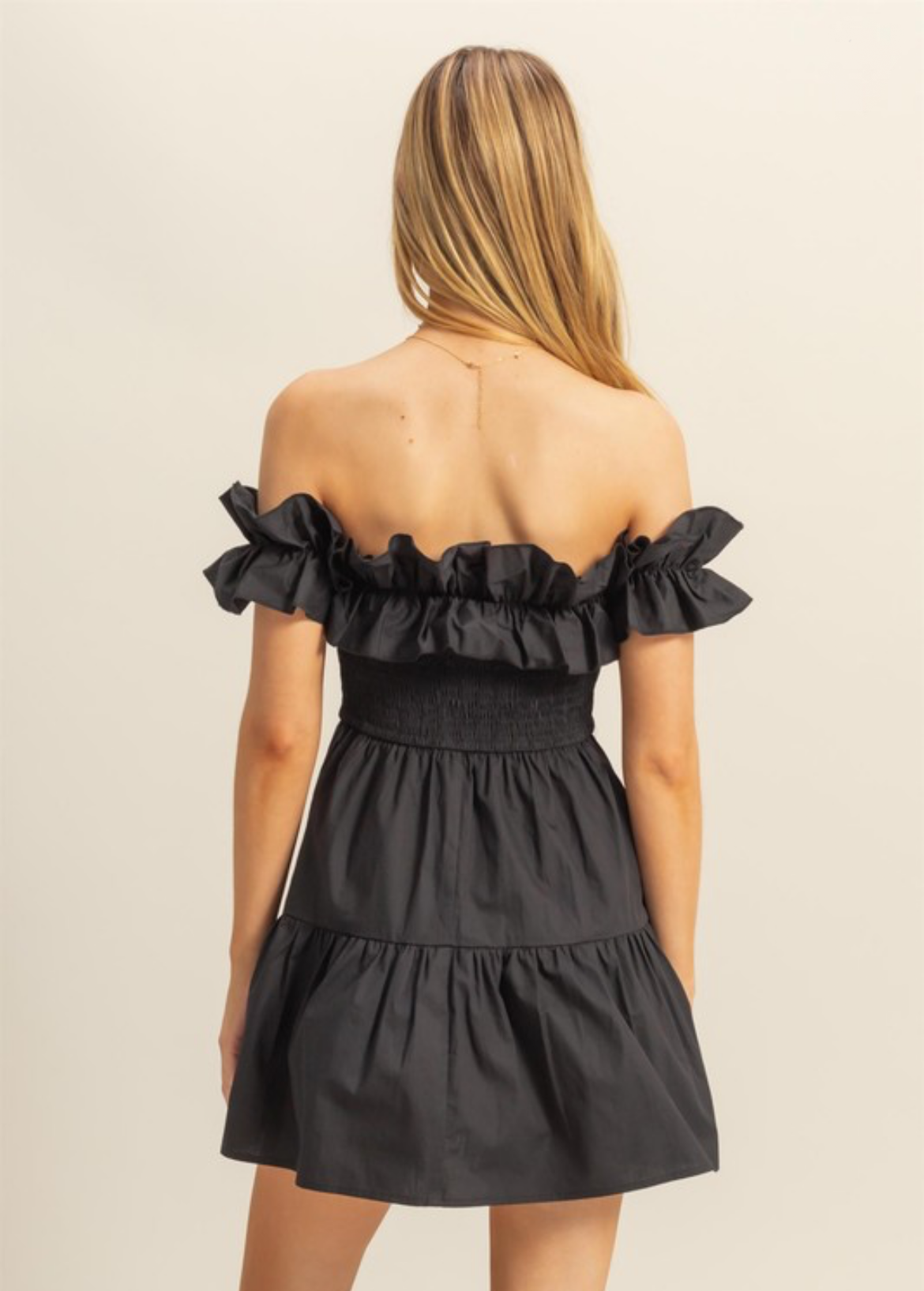 Off shoulder mini dress in black