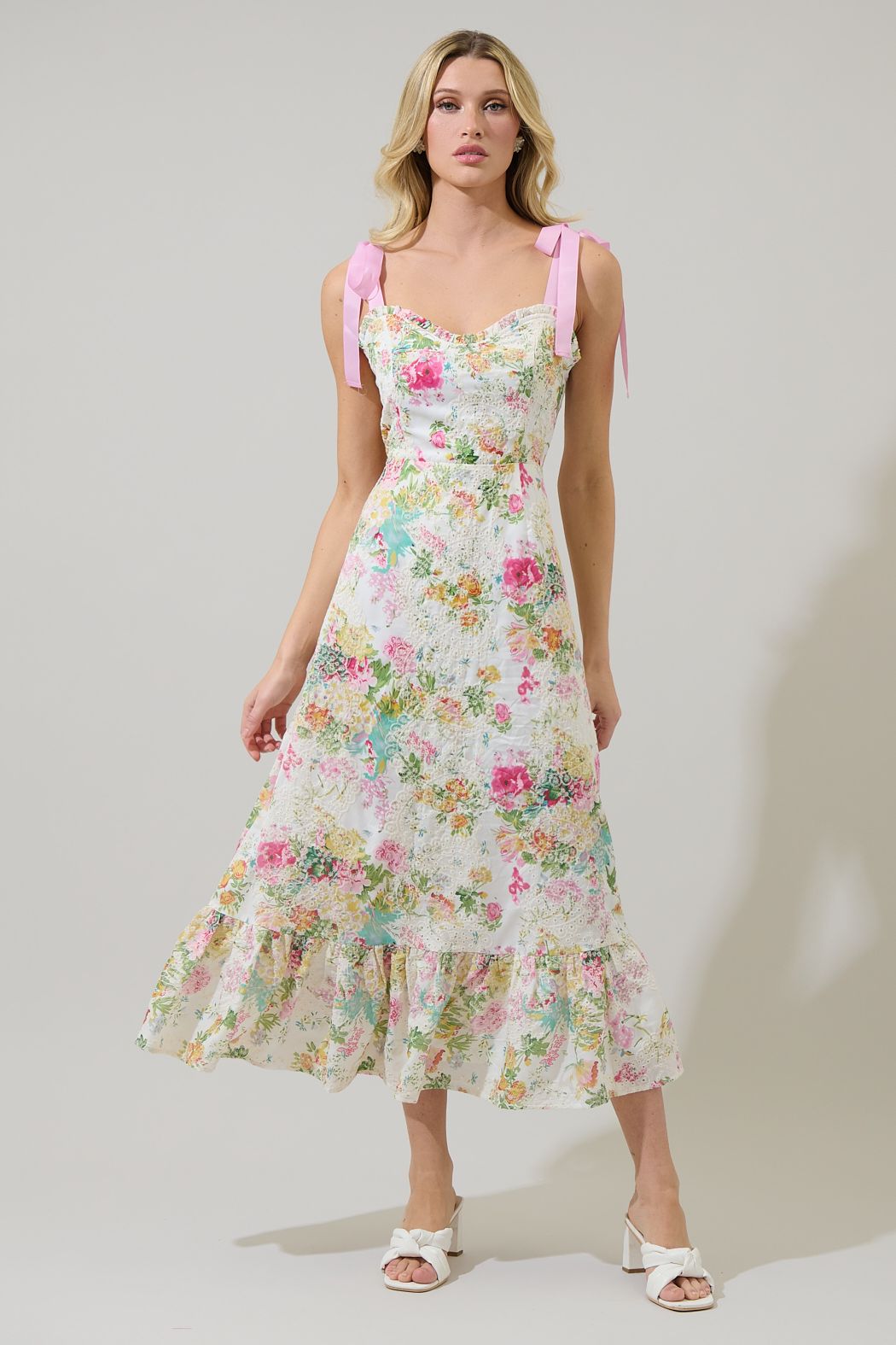 Floral villa eyelet midi dress