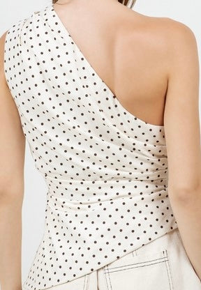 One shoulder polka dot top