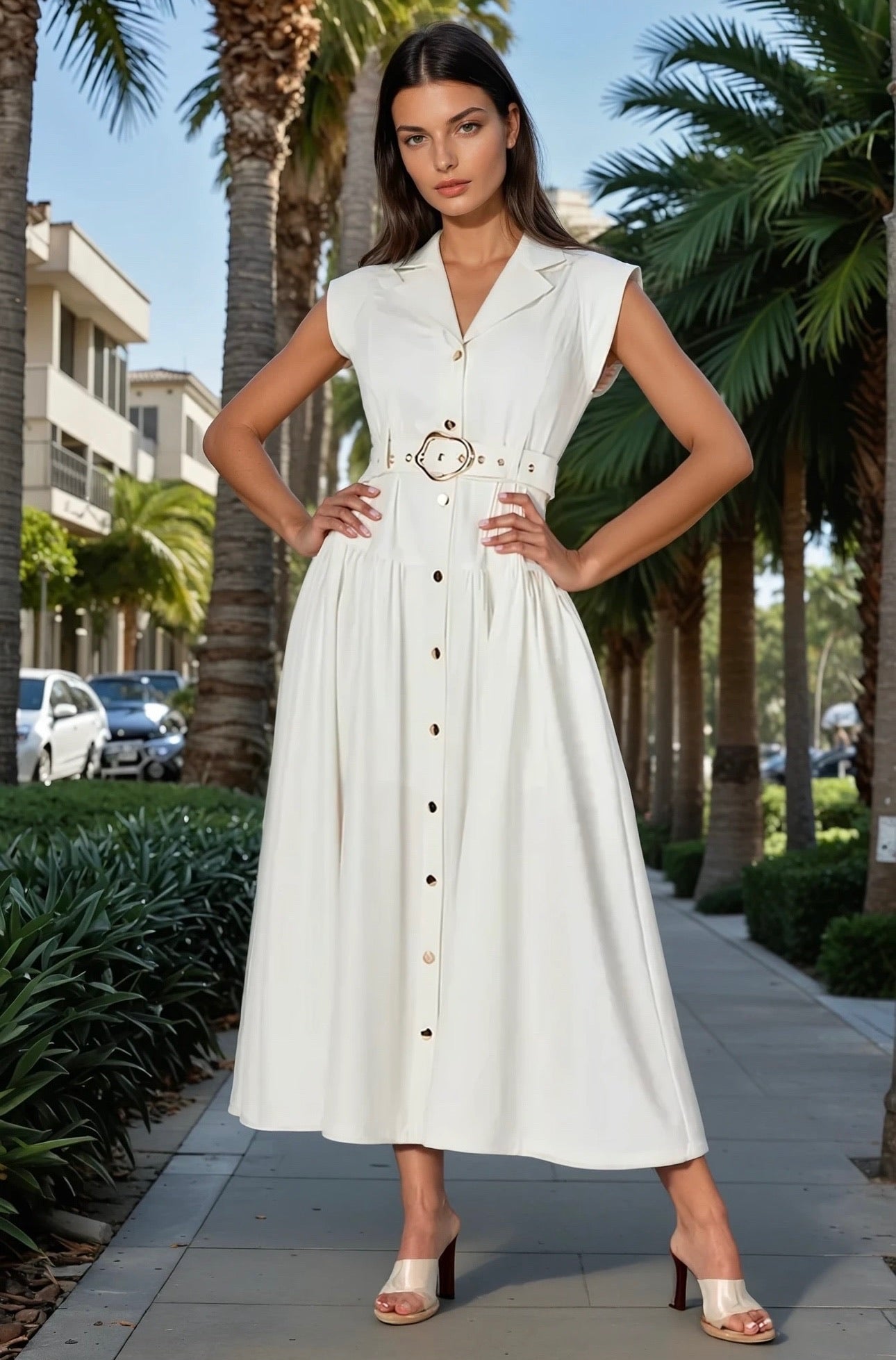 Aria midi dress with belt
