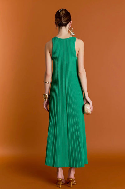 Pleated A-line knit midi dress