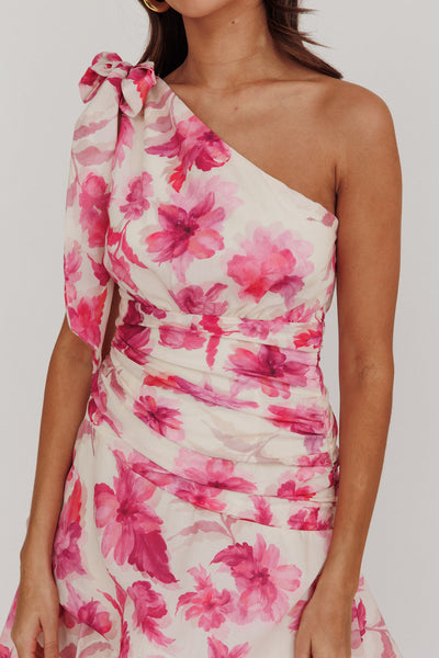 One shoulder floral tiered dress