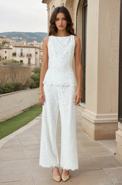 Lace belted pant set