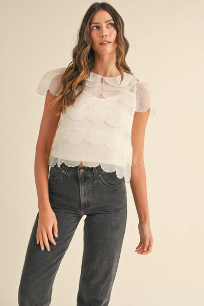 Scalloped cream blouse