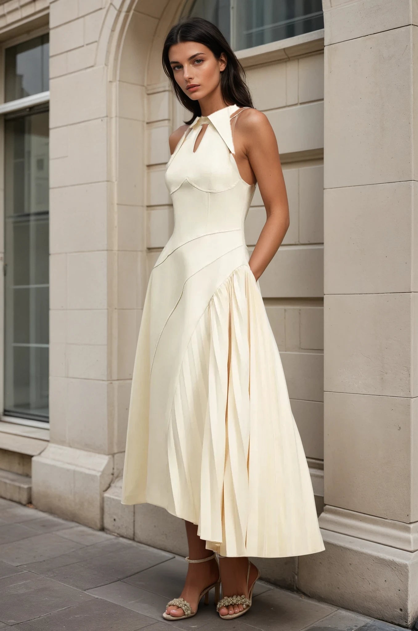 Victoria pleated midi dress