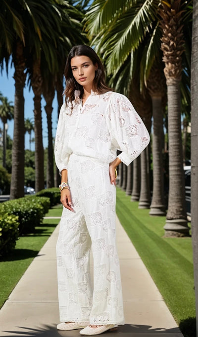 Embroidered blouse and pant set