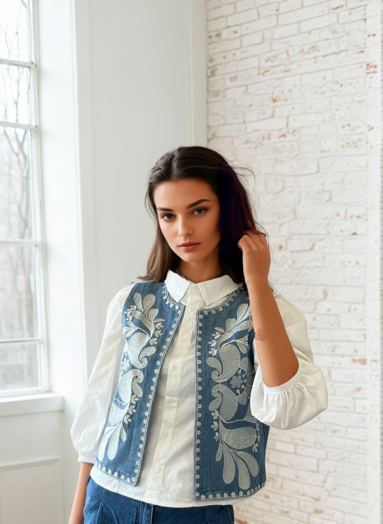Denim embroidered vest
