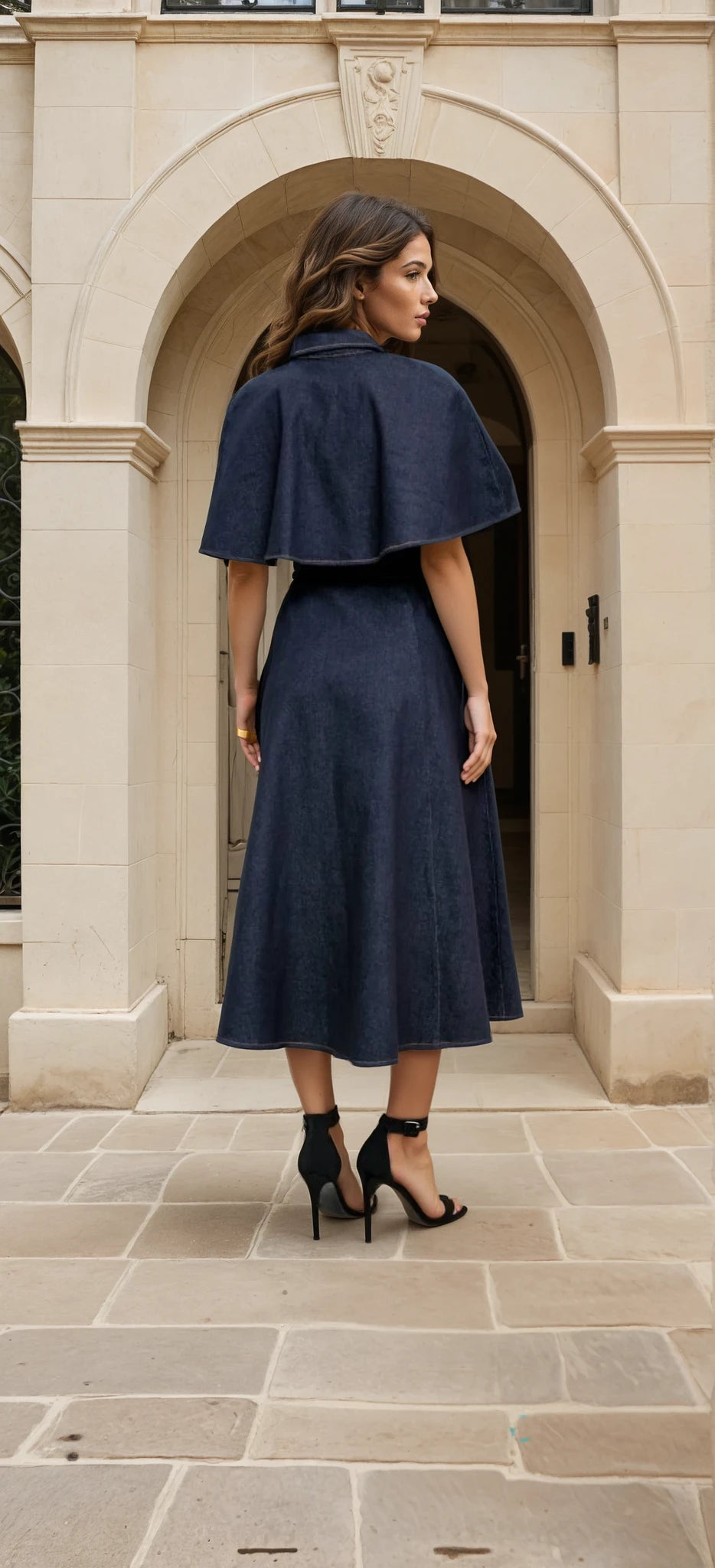 Cape denim dress