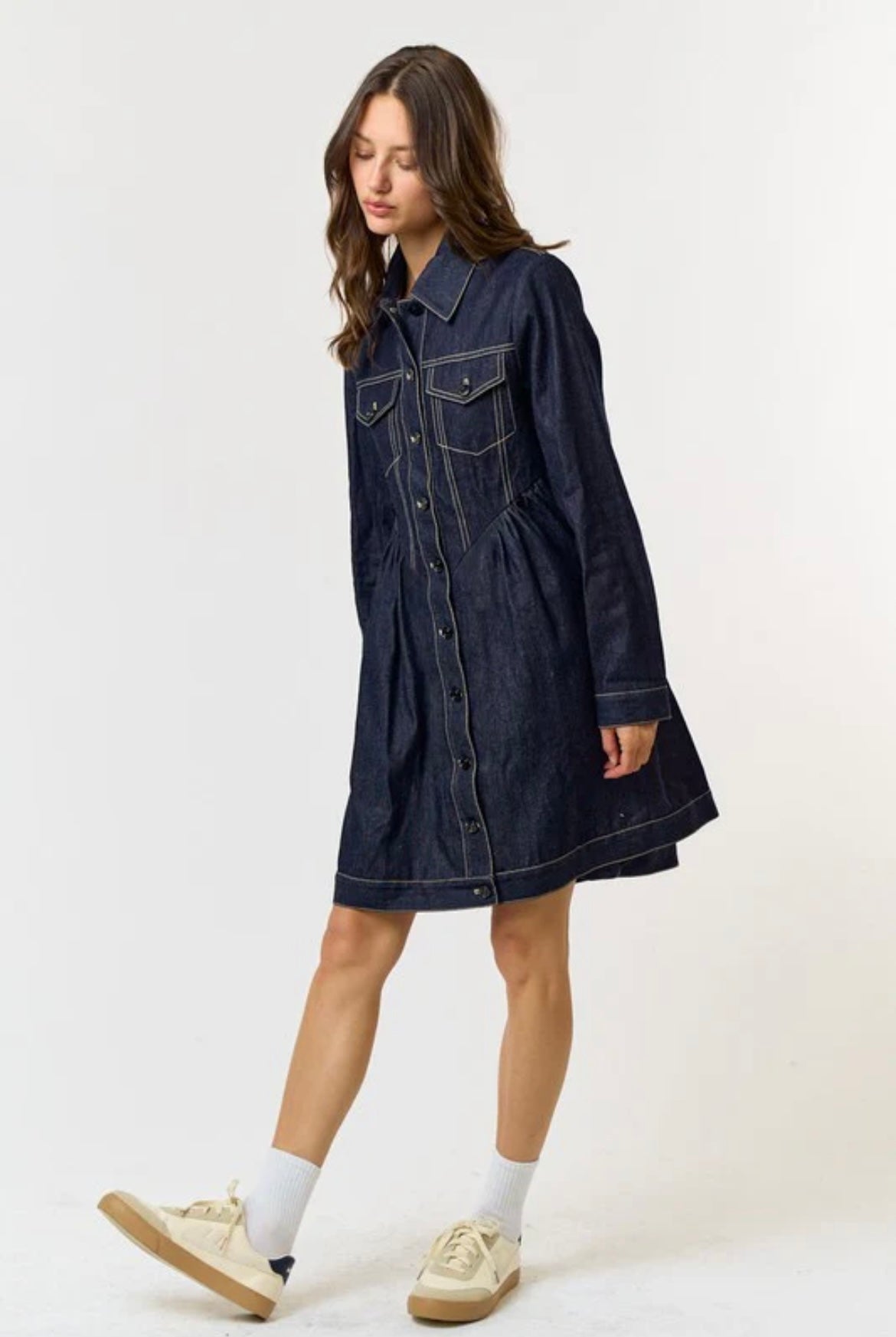 Denim long sleeve mini dress