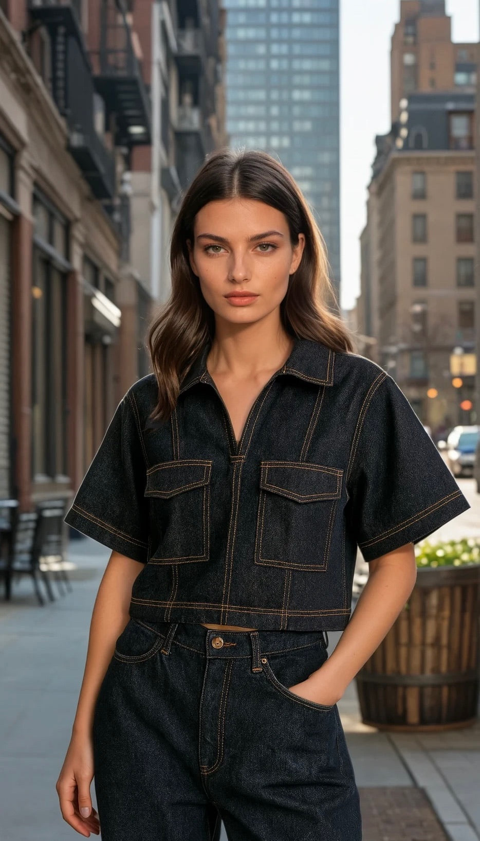 Denim crop top in dark