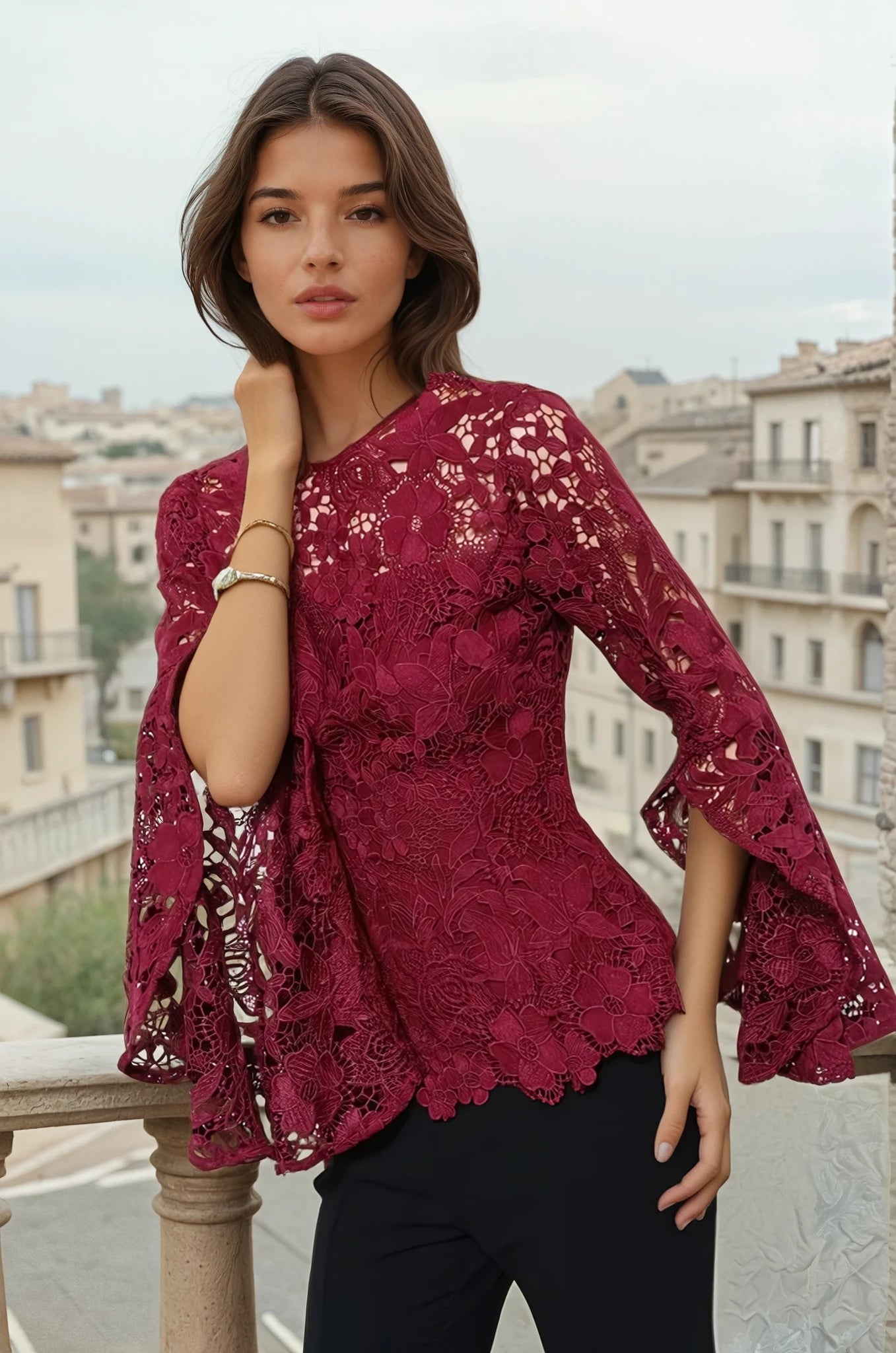 Bordeaux lace premium blouse