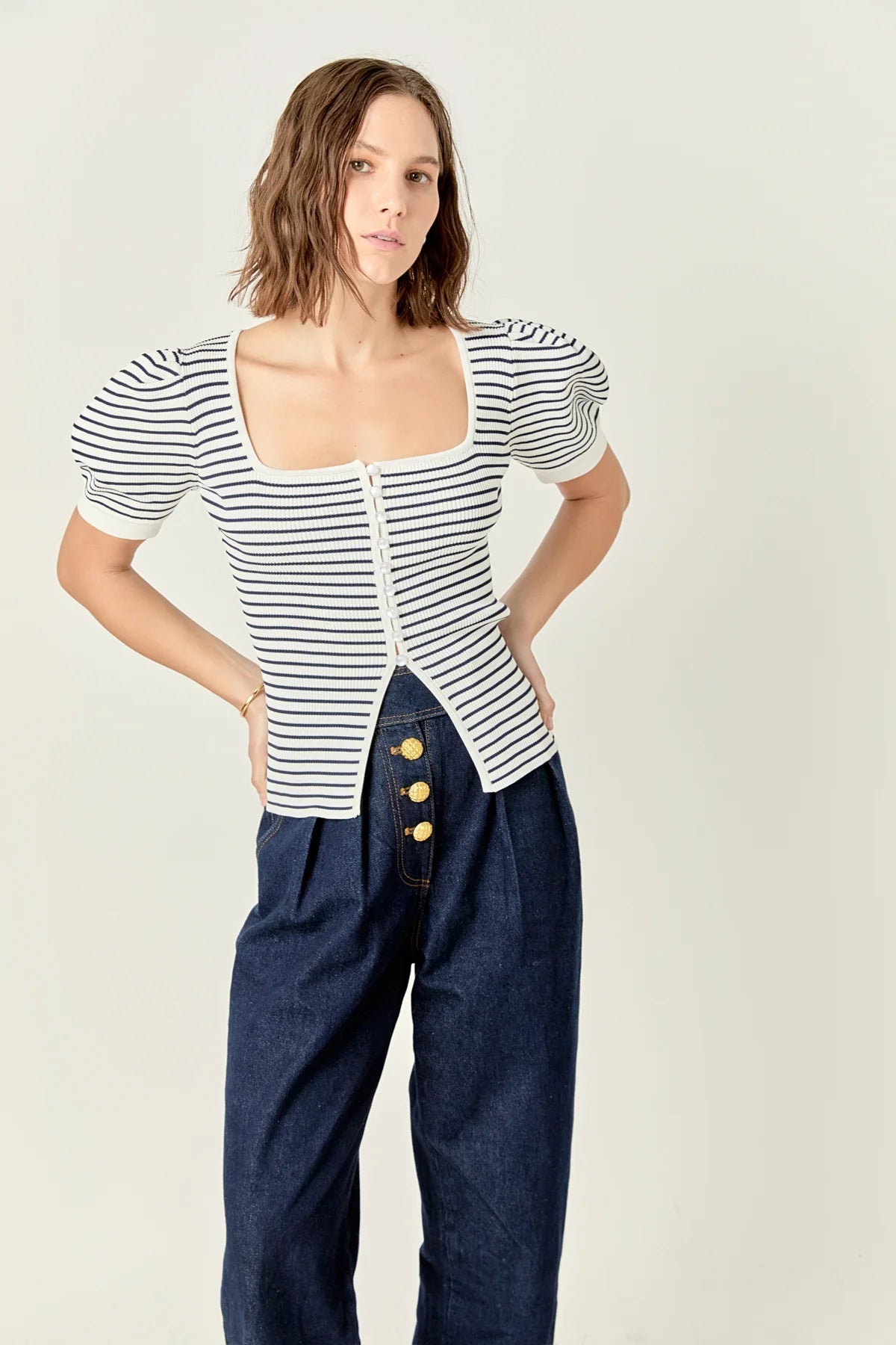 Striped square neck top
