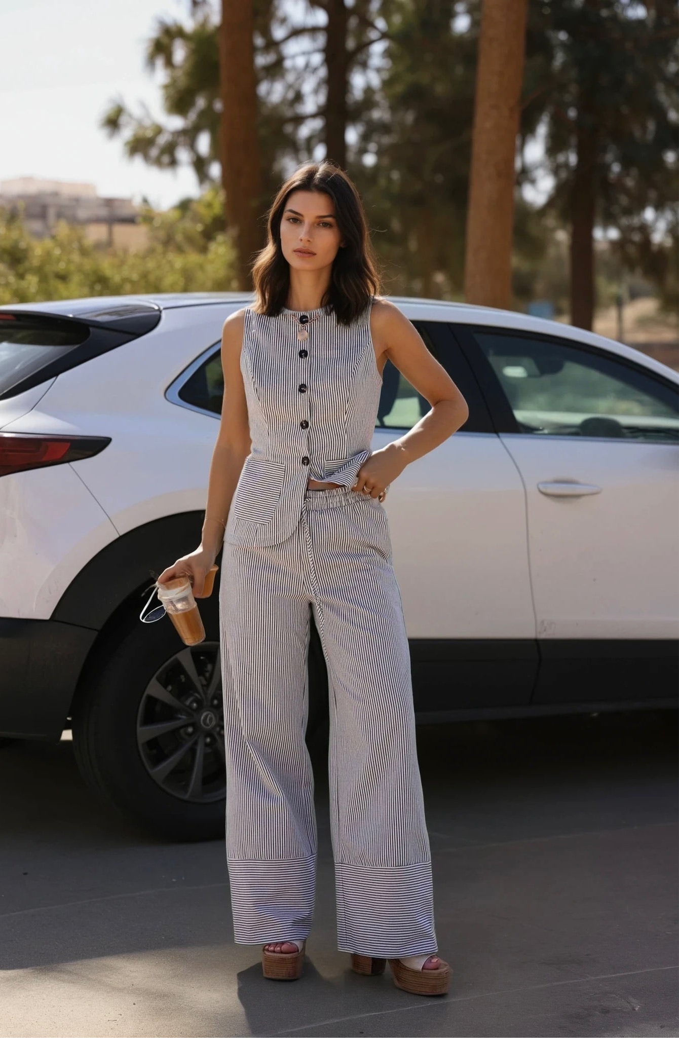 Vera striped pant set in navy