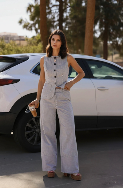 Vera striped pant set in navy