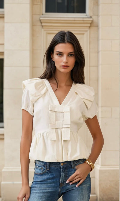 Front oversized bow detail blouse