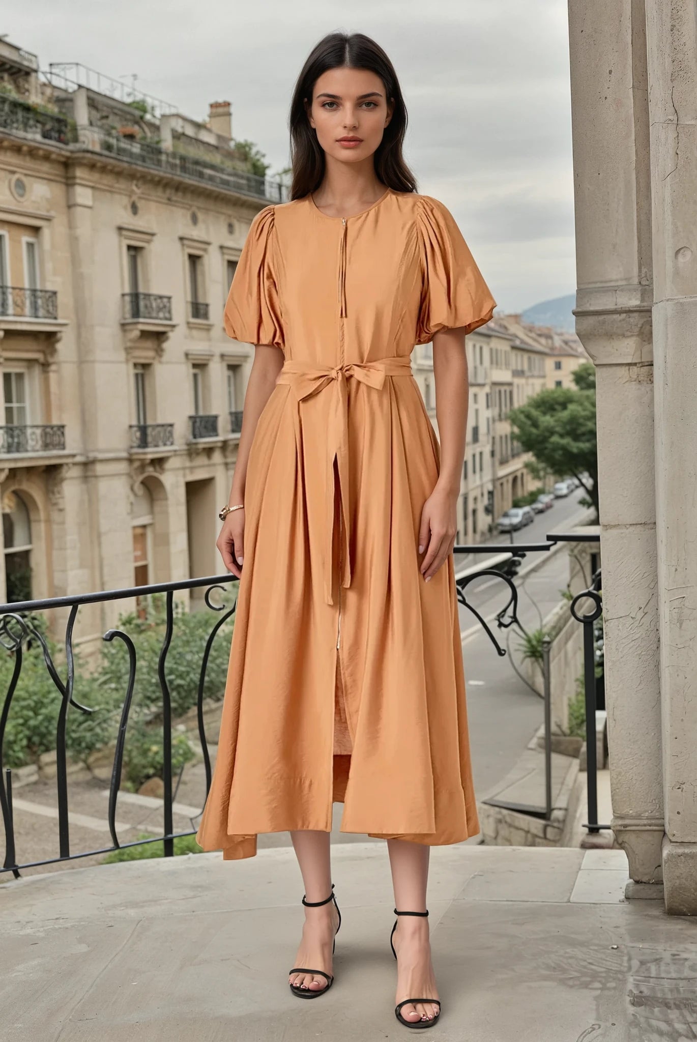 Puff sleeve midi dress